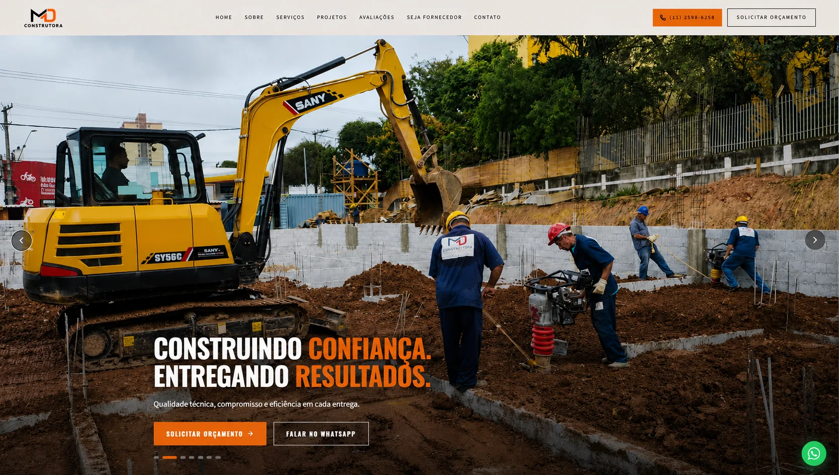 Site MD Construtora desenvolvido pela Apex Agency Studio